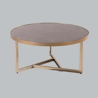 Caviar Marble Top Round Coffee Table Champagne Base
