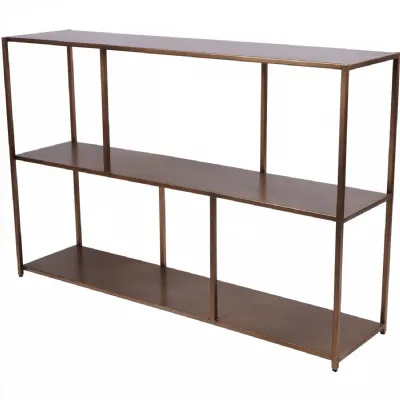 Gold Iron Large Console Table with Shelves