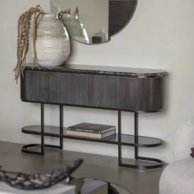 Black Console Hall Table with Marble Top and Glass Shelf