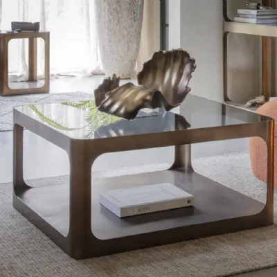 Smoked Gold Metal Square Coffee Table Black Tinted Glass Top