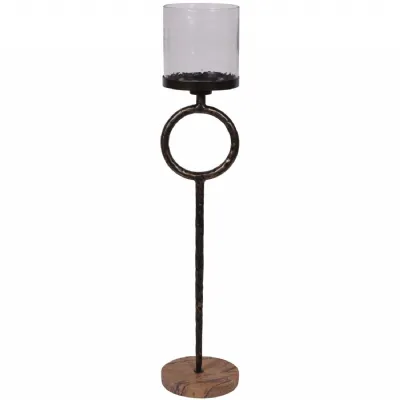 Large Floor Hurricane Candle Holder Brown Marble Base 108cm