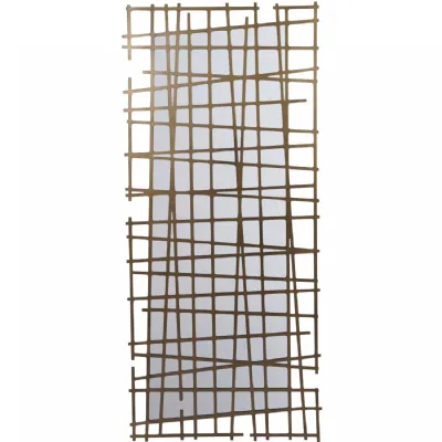 Art Deco Lattice Distressed Brass Finish Wall Decor Mirror