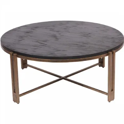 Black Wood Champagne Gold Metal 100cm Round Coffee Table