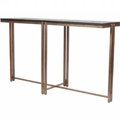 Black Wood and Champagne Metal Geometric Console Table