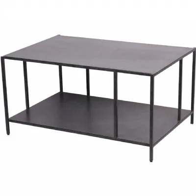 Mottled Black Iron Coffee Table with Shelf