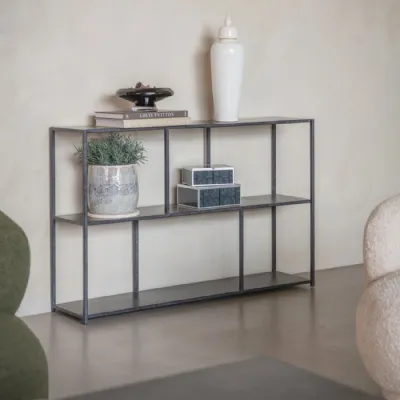 Industrial Black Iron Console Hall Table with Shelves