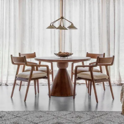 Brown Mango Wood 4 Seater Round Dining Table with Conical Base