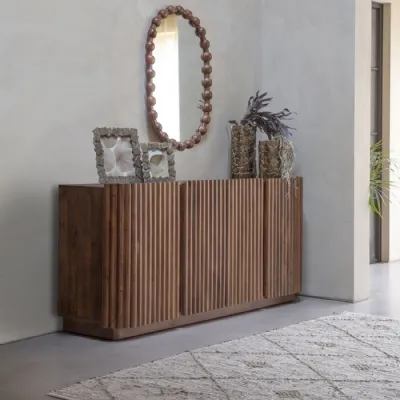 Brown Mango Wood 4 Carved Door Sideboard with Fixed Shelves