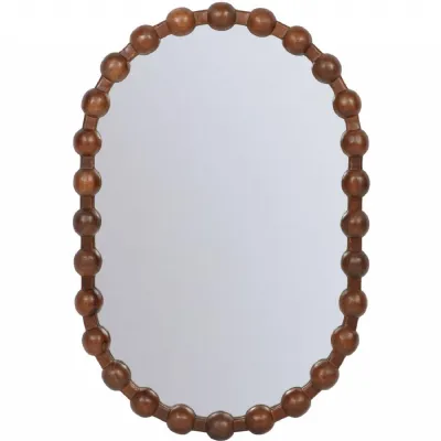 Brown Solid Mango Wood Oval Mirror with Carved Bobble Frame