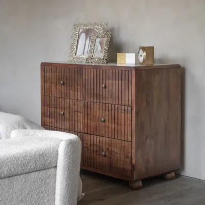Brown Mango Wood 6 Drawer Chest with White Marble Top