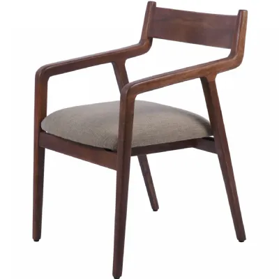 Brown Mango Wood Dining Chair with Taupe Fabric Seat and Offset Back Legs