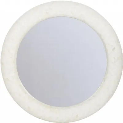 White Bone 100cm Round Mirror with Intricate Inlay Frame