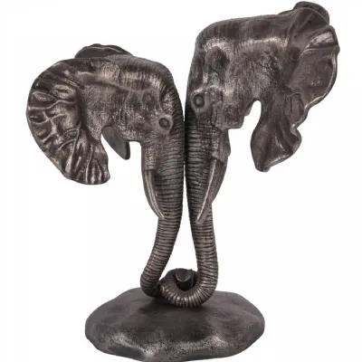 Silver Aluminium Large Sculpture Nuzzling Elephants