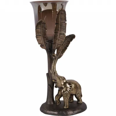 Brass Aluminium Large Elephant Hurricane Candle Holder