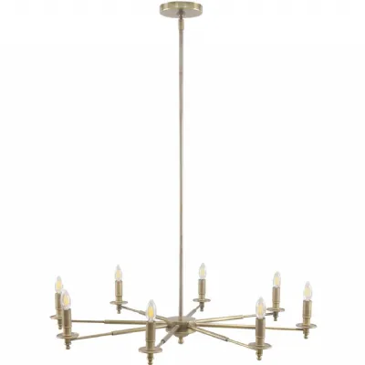 Antique Brass 8 Light Chandelier with Slender Round Arms