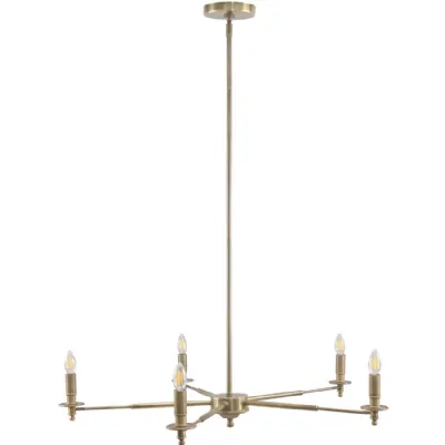 Modern Antique Brass 5 Light Chandelier with Slender Arms