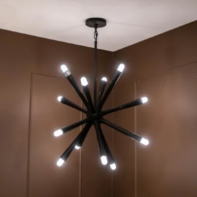 Modern Black Aluminium 12 Arm Sputnik Chandelier Light 168cm