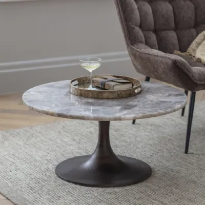 Modern Round 80cm Smokey Grey Quartz Top Coffee Table
