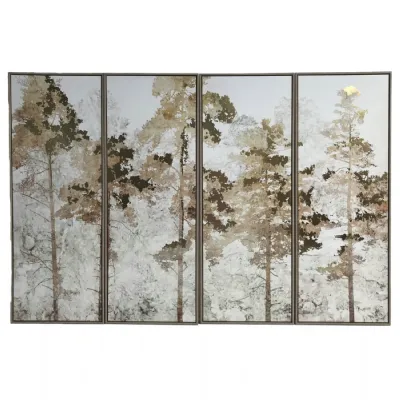 Gold Canvas Large Foil Trees Framed Wall Art Set of 4