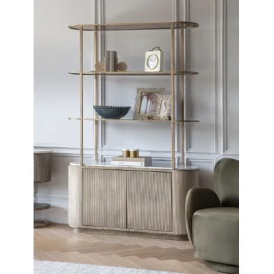 Gold Aged Marble Top Display Shelving Unit Glass Shelves