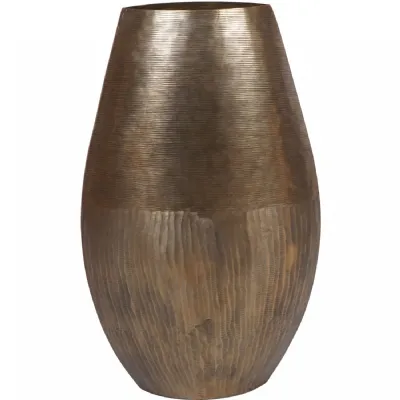 Antique Brass Textured Iron Barrel Shaped Oval Vase 80cm