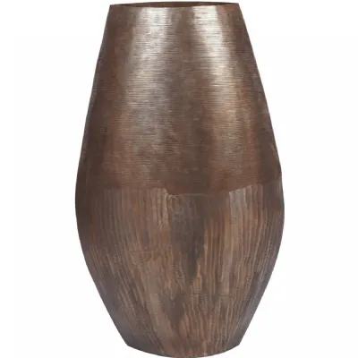 Antique Brass Iron Large Oval Vase Textured Finish