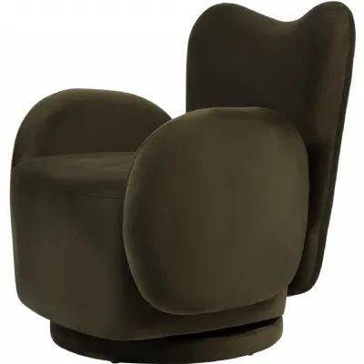 Green Velvet Revolving Plump Easy Chair