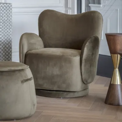 Green Velvet Upholstered Swivel Lounge Chair with Rotating Base