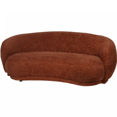 Brown Terracotta Curved 2 Seater Sofa with Boucle Texture