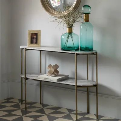 Grey and White Marble Top Console Hall Table with Shelf