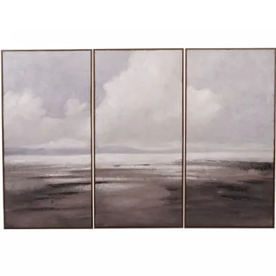Grey Jute Hazy Horizons Framed Wall Art Set of 3