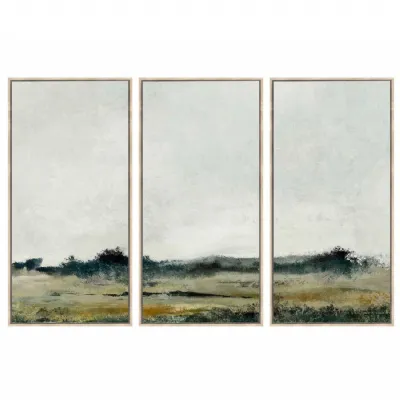 Green Jute Large Distant Fields Landscape Set of 3