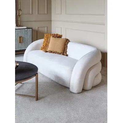 Cream Velvet 2 Seater Modern Sofa with Wraparound Back