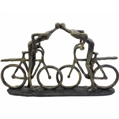 Bronze Romantic Cyclist Sculpture on Black Base
