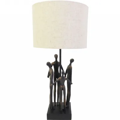 Bronze Family Sculpture Table Lamp with Cream Rami Linen Shade