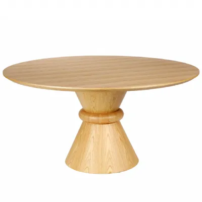 Natural Oak Veneer 150cm Round Dining Table Pedestal Base