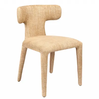 Wheat Beige Woven Fabric Curved Back Dining Chair