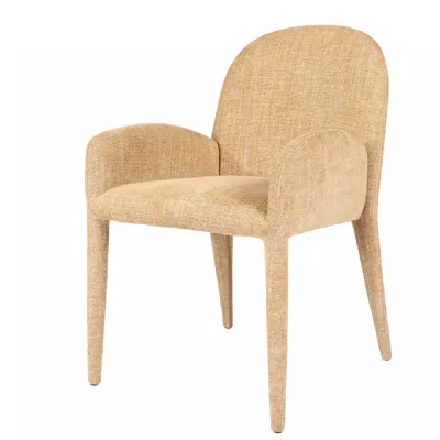 Textured Beige Fabric Dining Chair with Upholstered Arms