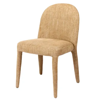 Wheat Beige Woven Fabric Upholstered Dining Chair