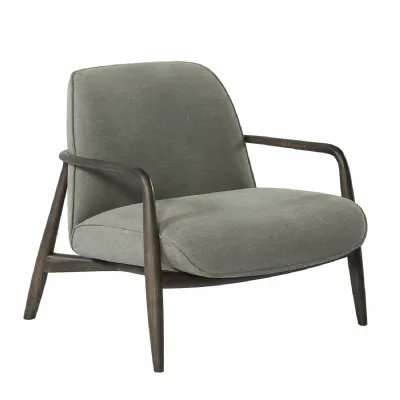 Green Fabric Occasional Chair with Wooden Arms
