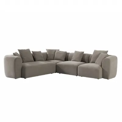Taupe Fabric Large Sectional Corner Sofa with Ottoman