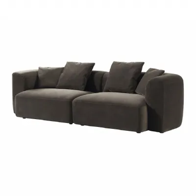 Brown Velvet Fabric 2 Seater Sofa with Sculpted Curves
