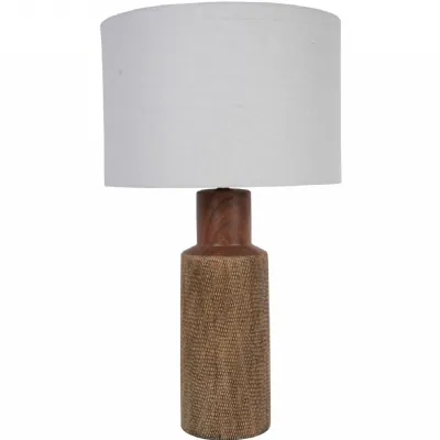 Brown Ceramic Table Lamp with Linen Effect Shade E27 60W