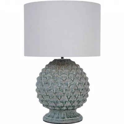 Green Glazed Ceramic Table Lamp with Fabric Shade E27 60W