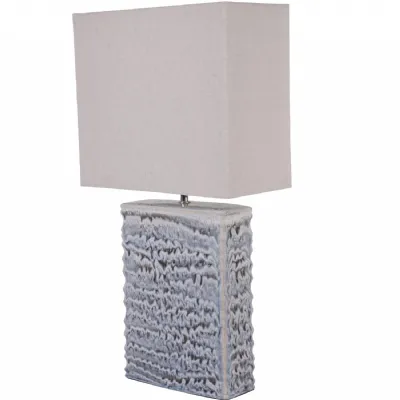 Rippled Glazed Ceramic Table Lamp Grey Fabric Shade E27 60W