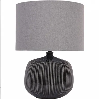 Charcoal Ceramic Table Lamp with Grey Fabric Shade E27 60W