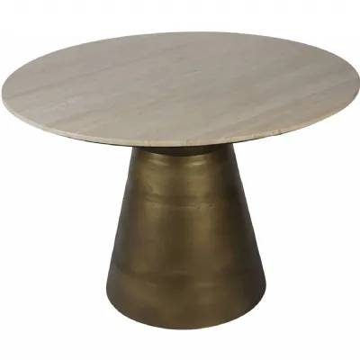 Light Travertine 120cm Round Dining Table with Brass Base