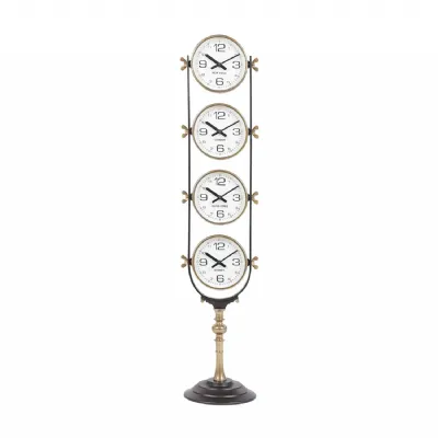 Silver Metal Tall Floor Clock with 4 World Dials
