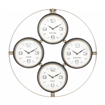 Brushed Bronze Aluminium Large World City Wall Clock 4 Dials