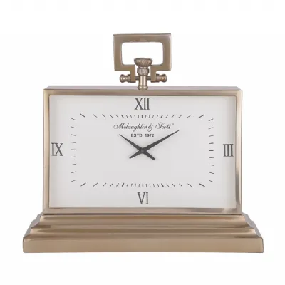 Brass Metal Small Rectangular Mantel Table Clock
